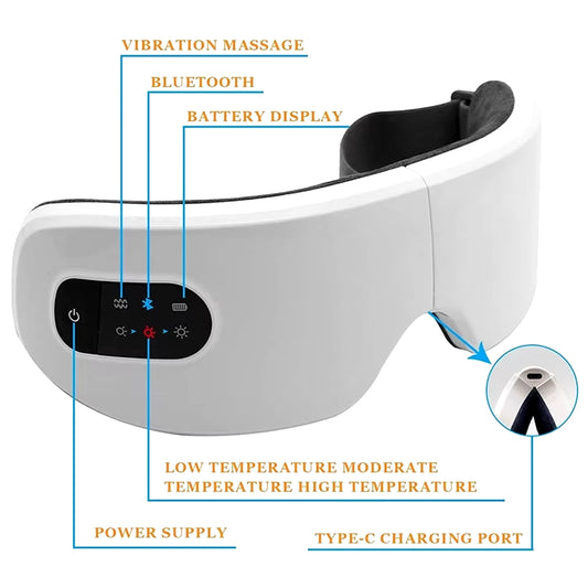 Electric Eye Massager Hot Compress Stress Relief Heating Vibration Massage Connect Music Relax Foldable Eye Care Smart Glasses