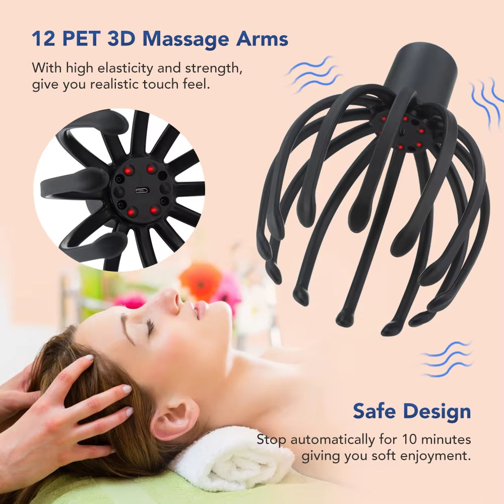 Electric Octopus Claw Scalp Massager Anti-Stress Relief Headache Stimulation Vibration Head Massager Scratcher