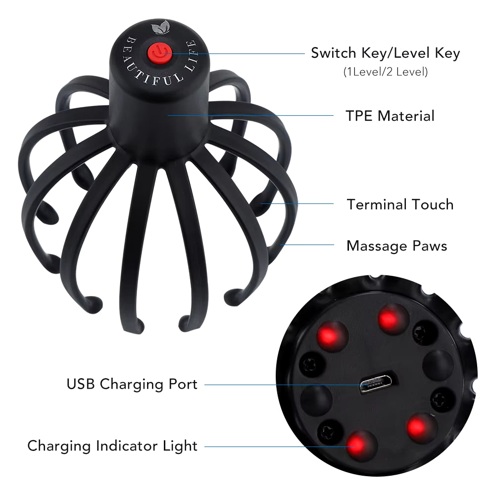 Electric Octopus Claw Scalp Massager Anti-Stress Relief Headache Stimulation Vibration Head Massager Scratcher