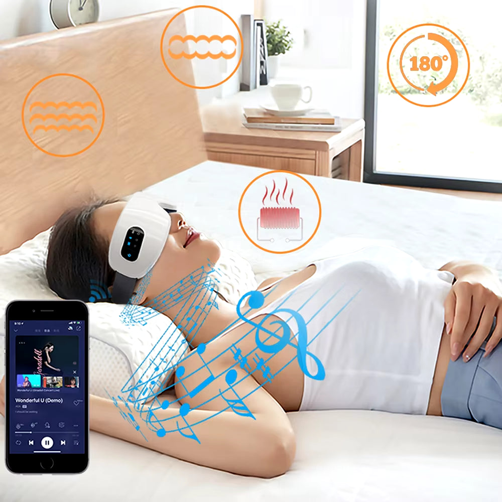 Electric Eye Massager Hot Compress Stress Relief Heating Vibration Massage Connect Music Relax Foldable Eye Care Smart Glasses