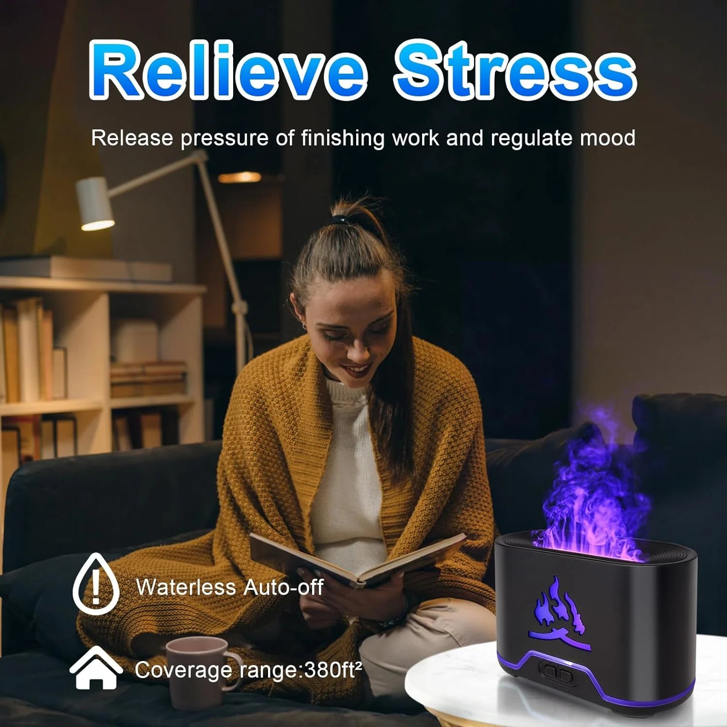 Flame Essential Oil Diffuser Large Room,300Ml Aroma Ultrasonic Diffusers for Home,Cool Mist Humidifiers with 8 Color & Timer,Fire Diffusers Auto-Off Protection for Bedroom,Office,Yoga,Spa,Gift